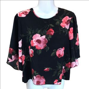 Wilfred Cambrai Black with Pink Floral Blouse Tulip Sleeve Size Small EUC